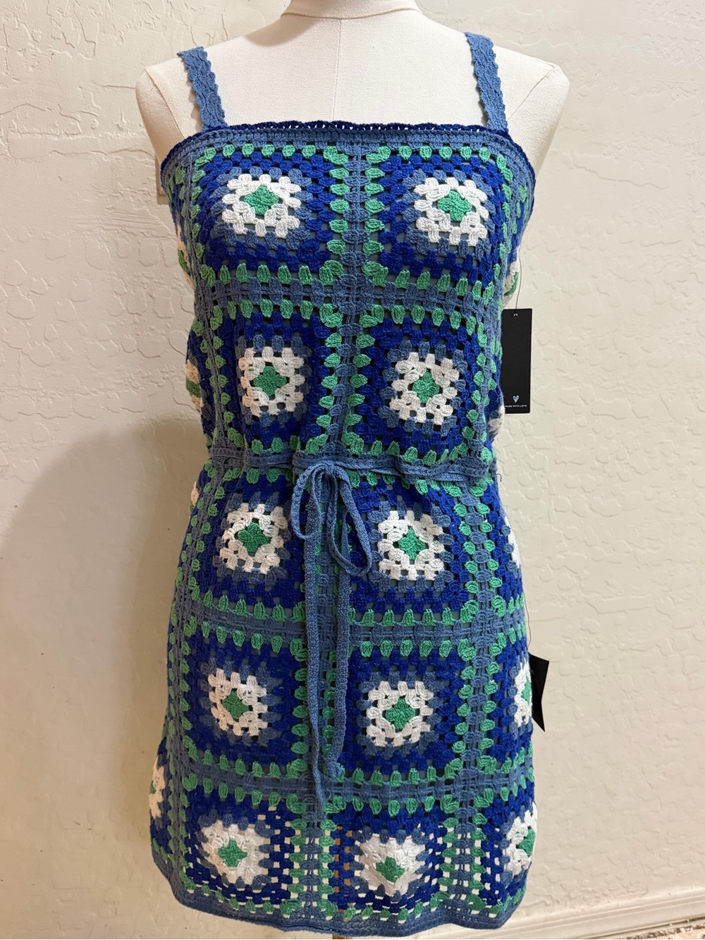Lulus Trendsetting Charm Blue Crochet Lace Up Mini Dress NWT